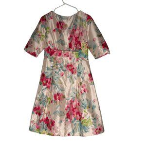 Lee Anderson Couture Floral Silk Dress Gown With Belt Size Small